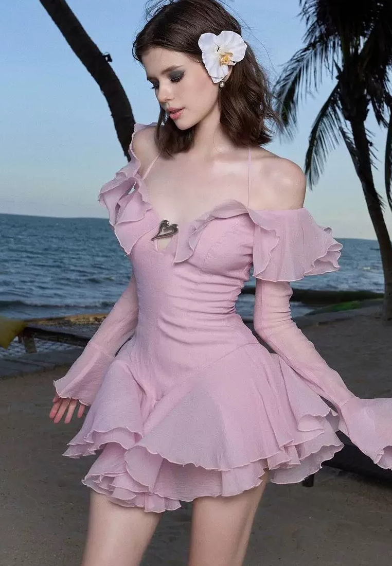 New Elegant ruffled halter dress Evening dress K122309