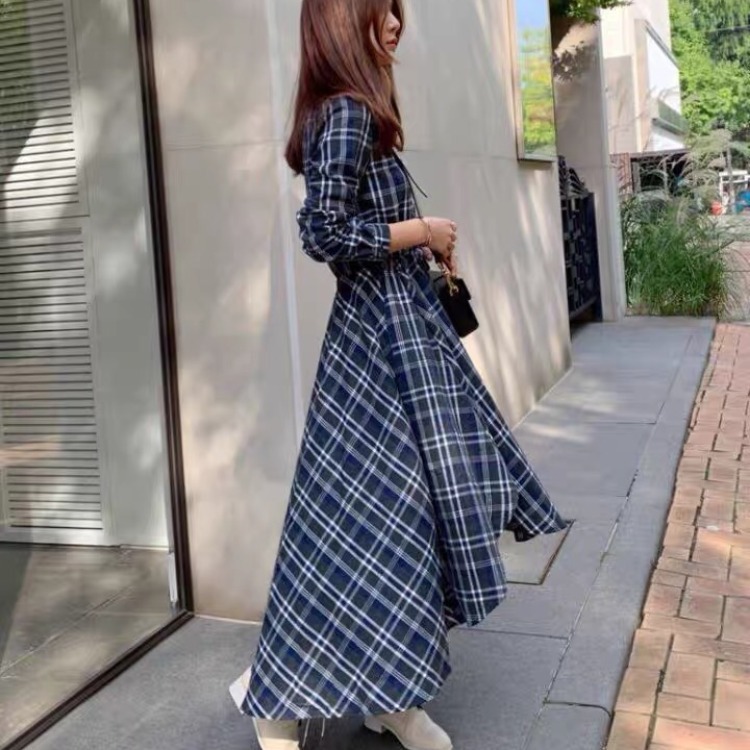 New elegant long-sleeved plaid dress CA25091539
