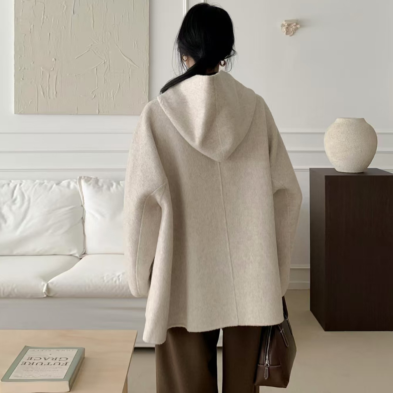 Korean-style French flai tie-neck bow Women Wool Jacket K010618