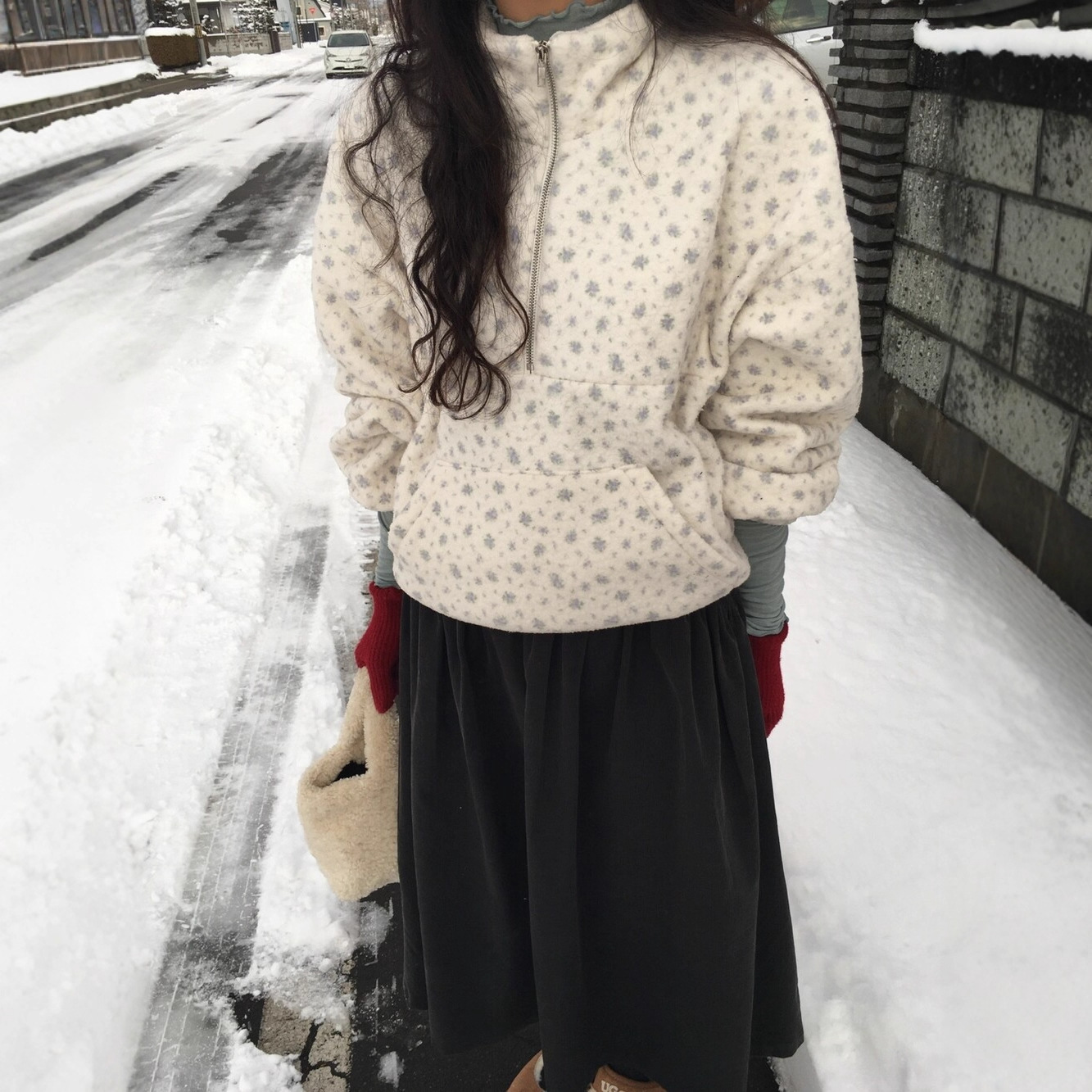 Korean trendy floral fleece sweatshirt for women K010622