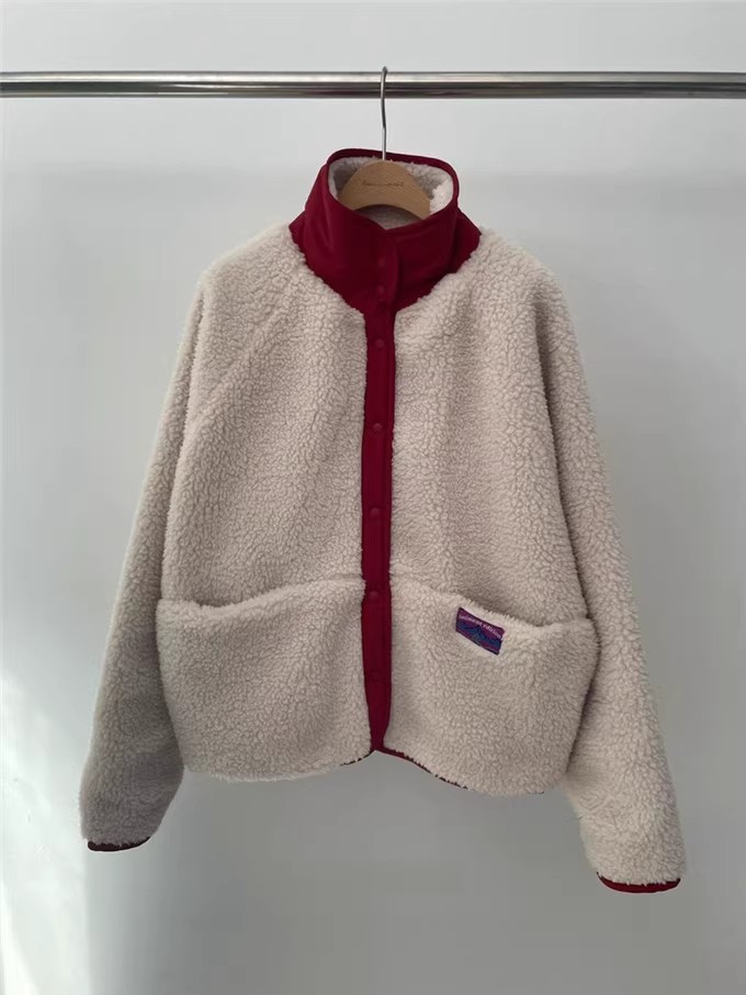 Korean style reversible color-blocked lamb cotton-padded jacket for women K010623