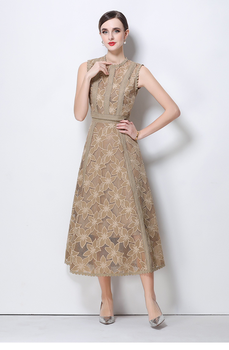 Elegant Lace Crop Top And Skirt Set Sleeveless Floral Embroidery Cocktail Dress K26032402