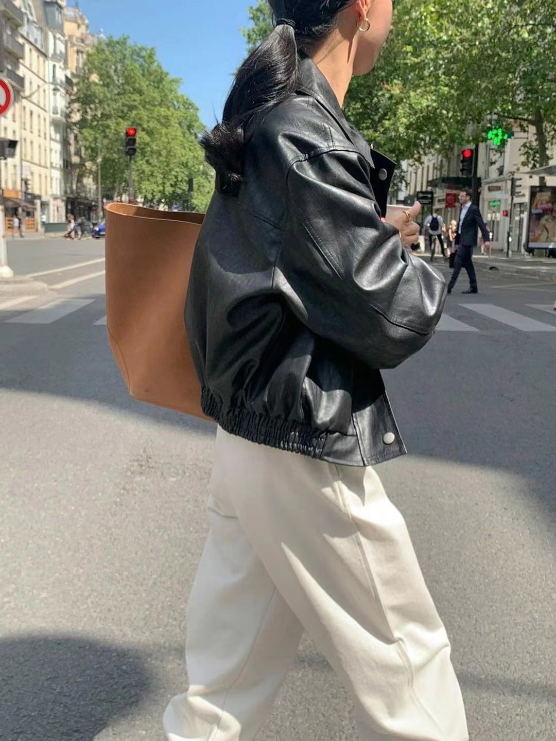 Korean New Retro Fashion Long-Sleeved PU Leather Jacket K010613