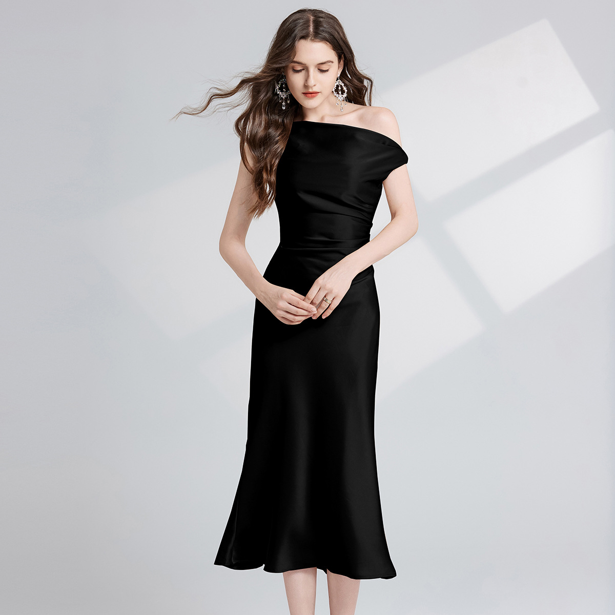 New Elegant chic pleated off-shoulder women dress K26011305