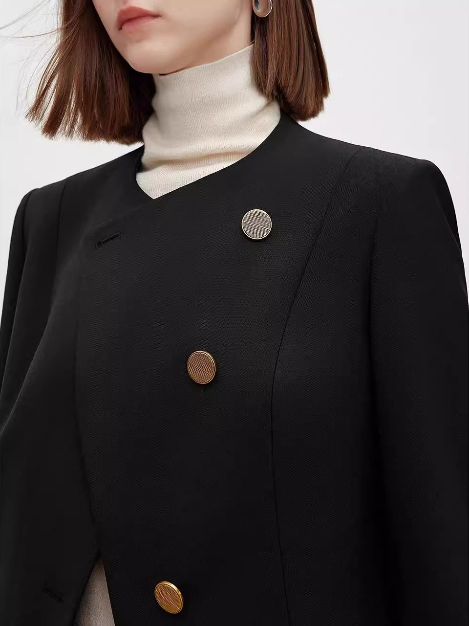 High quality Pure wool black elegant women blazer jacket K25120905
