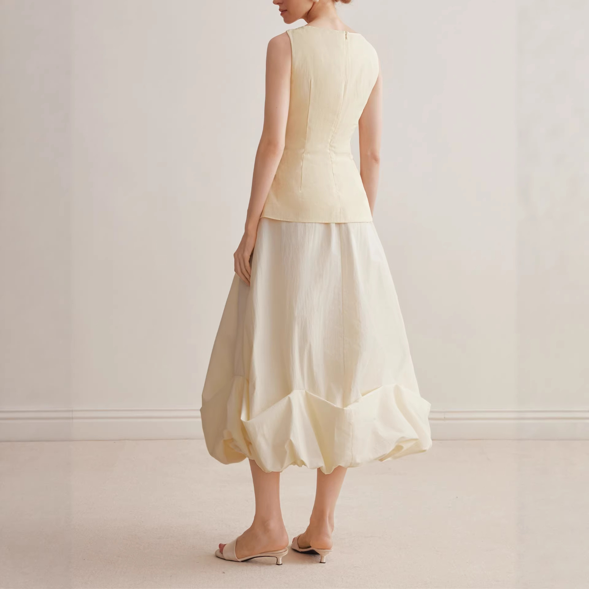 Minimalist Tank Top With High Waist Bubble Skirt Set Casual Formal Dress K26032409