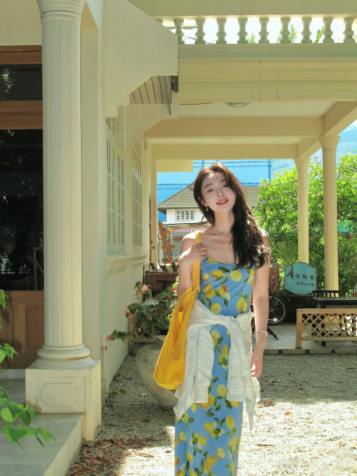 Lemon Print Spaghetti Strap Maxi Dress Summer Beach Vacation Sundress K26033102