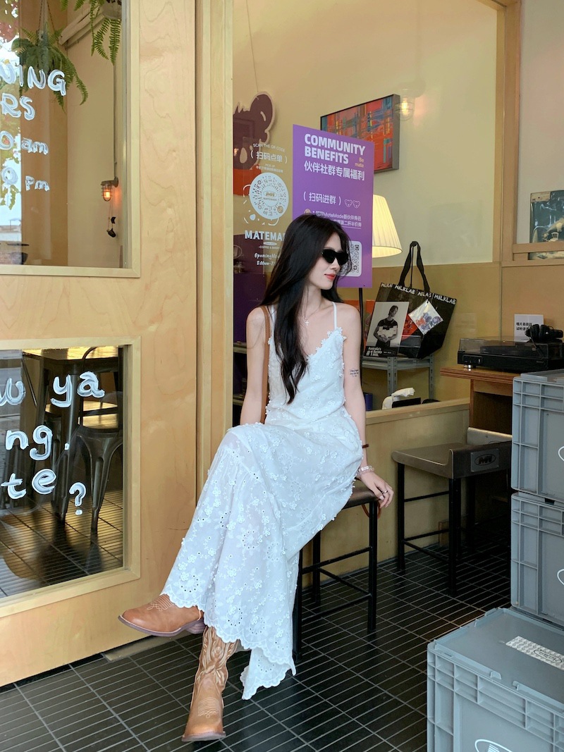 Floral Lace Trim Cami Maxi Dress Romantic Vacation Summer Dress K26033105