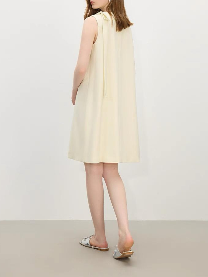 Sleeveless Pleated Midi Dress With Bow Tie Detail Elegant Summer Shift Dress K26033107