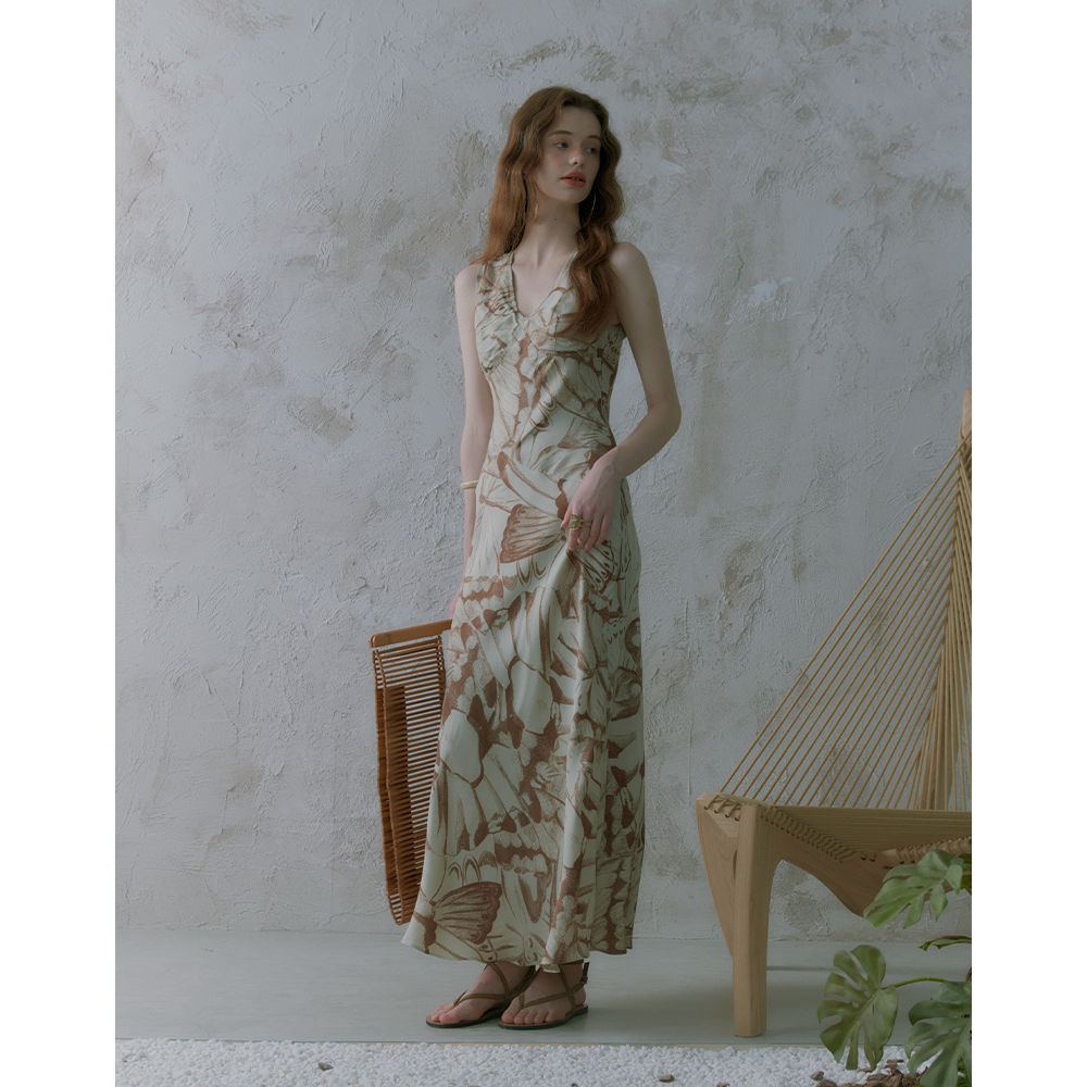 Elegant Floral Print Sleeveless Maxi Dress Boho Style K26033110