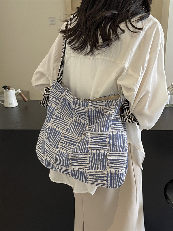 Boho Two-Tone Woven Hobo Bag Casual Daily Commute Shoulder Tote K26041404