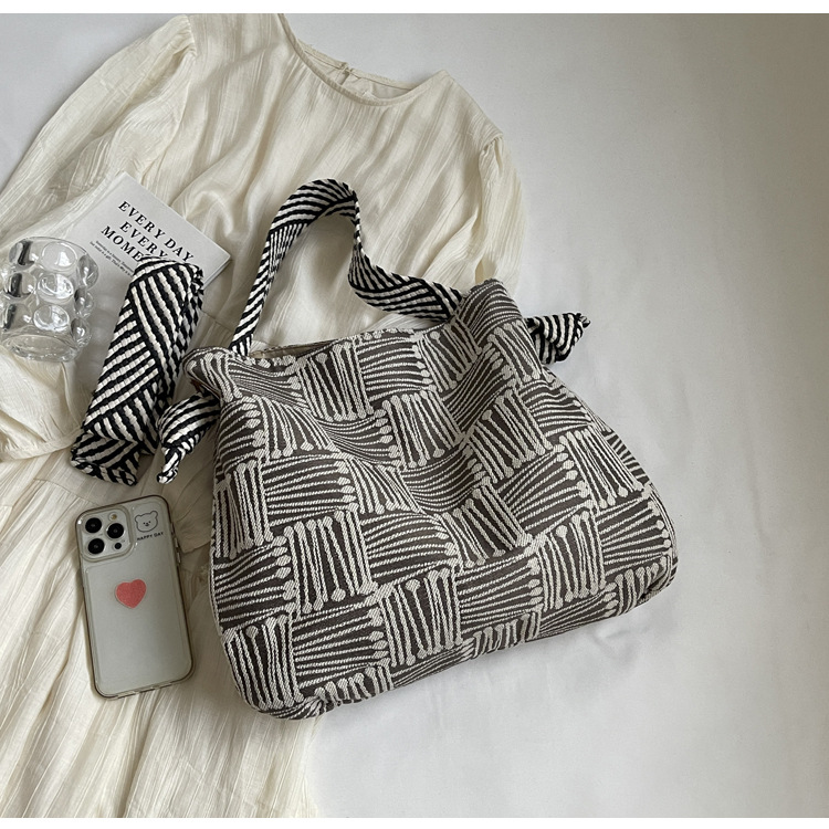 Boho Two-Tone Woven Hobo Bag Casual Daily Commute Shoulder Tote K26041404