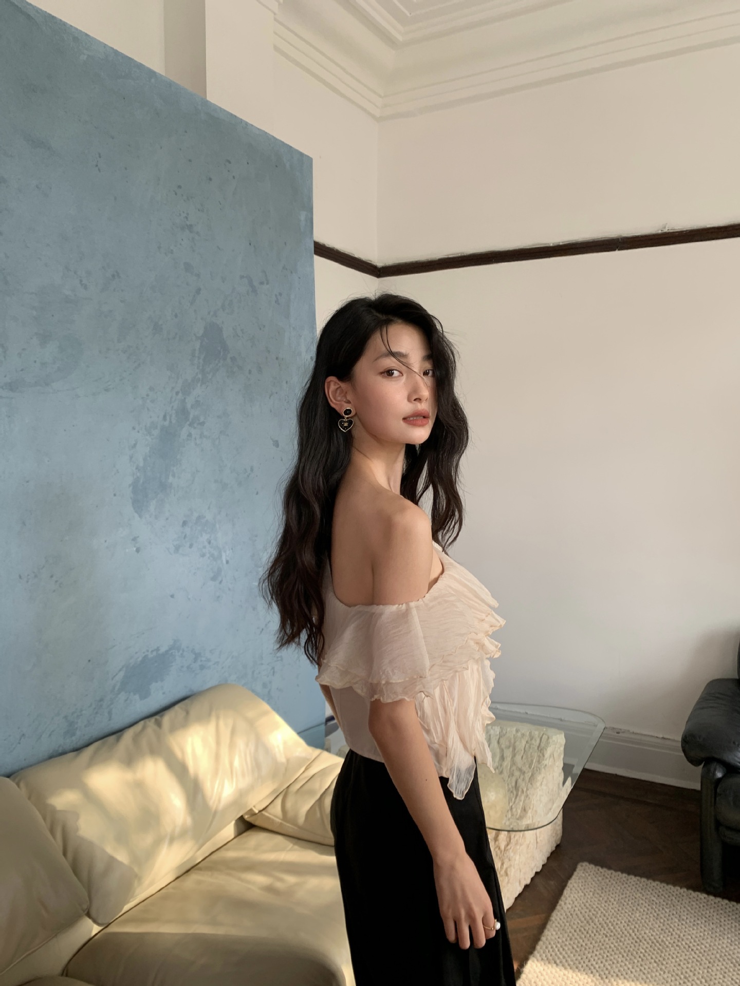 Chic Style One Shoulder Ruffled Chiffon Blouse K26050509