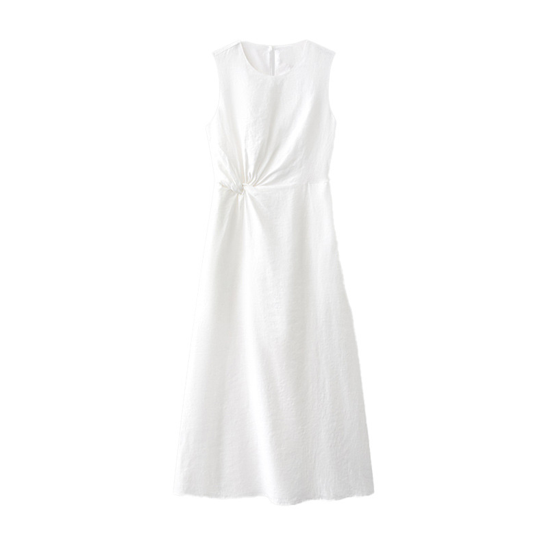 Chic Style Sleeveless Knot Waist Linen Midi Dress