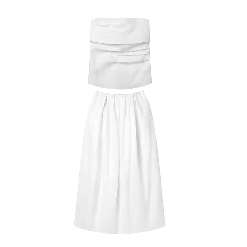 French ruched tube top and maxi skirt set K26051201