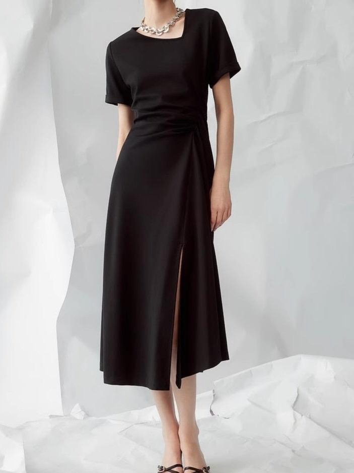 Minimalist side slit casual midi dress K26051203