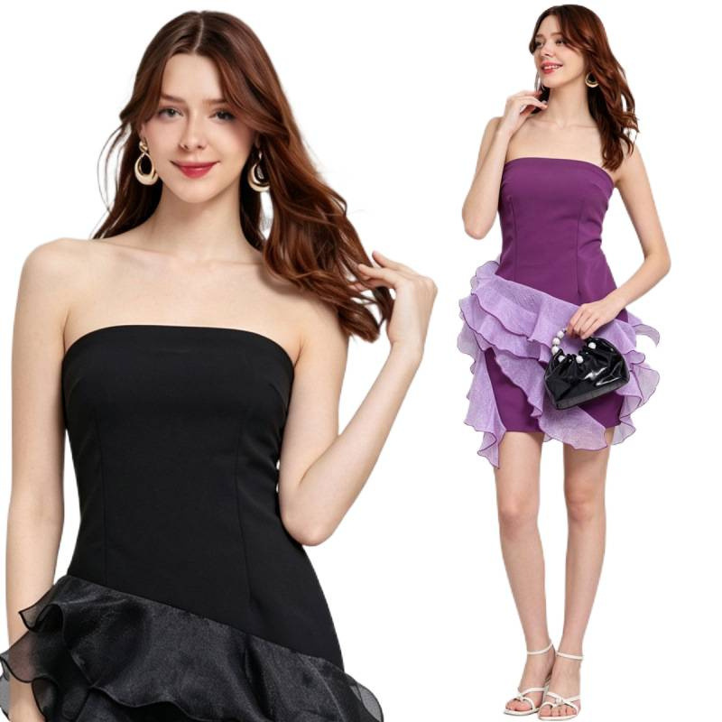 Elegant strapless ruffle hem mini dress K26051306