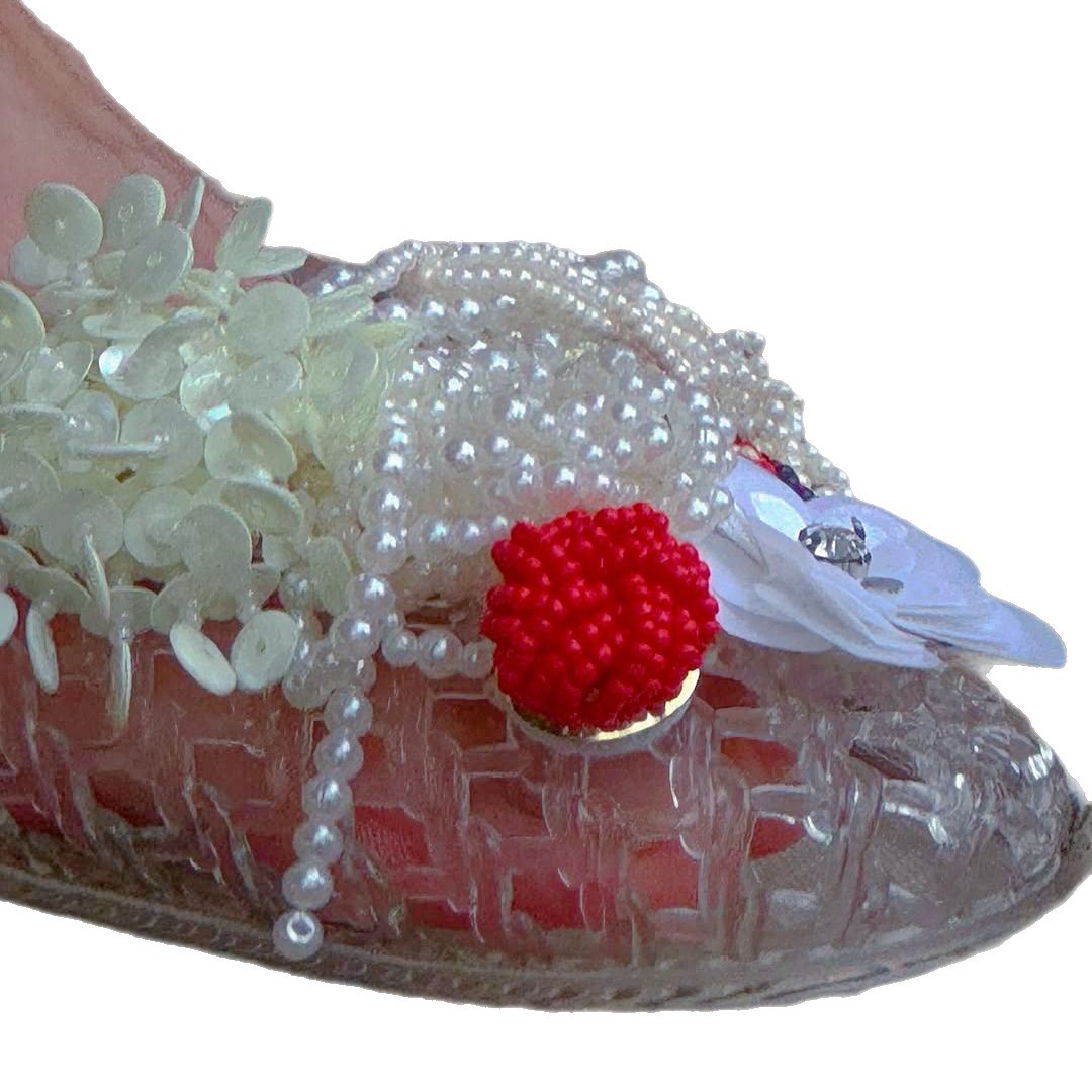 Handmade Beaded Floral Decor Hollow Jelly Flat Shoes K26061701
