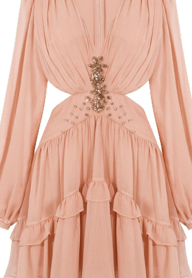 New Elegant Light Pink Chiffon One piece dress K25120302