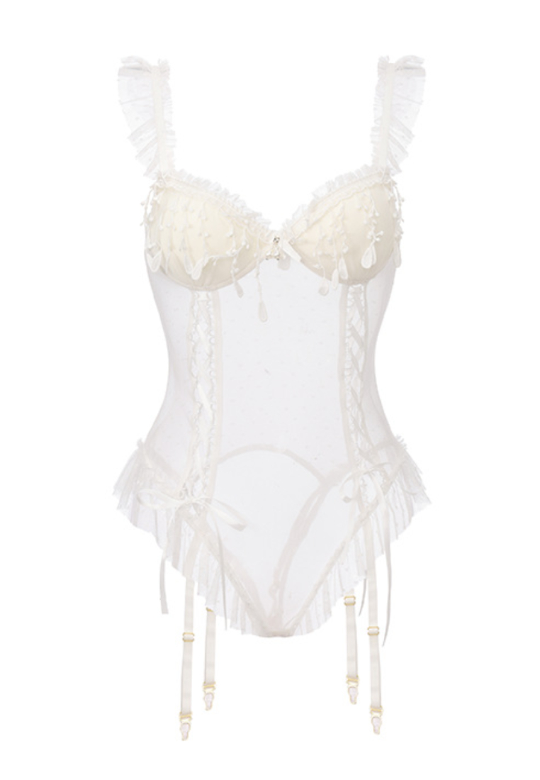 New See-through mesh lace sexy deep V bodysuit Closet Lingerie K121601