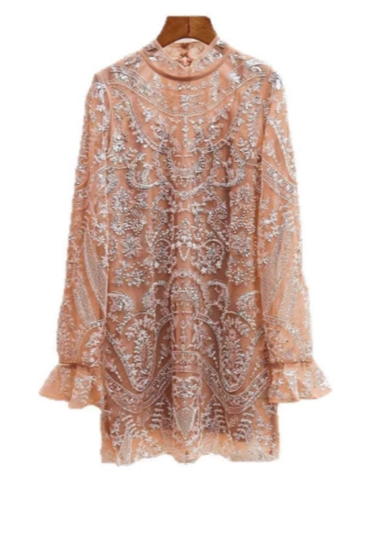 New elegant Retro sequined mesh midi dress K121705