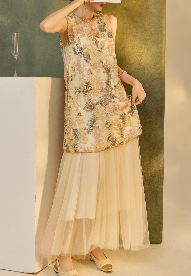 New elegant Retro luxury sequined High-End A-line Dress K121709