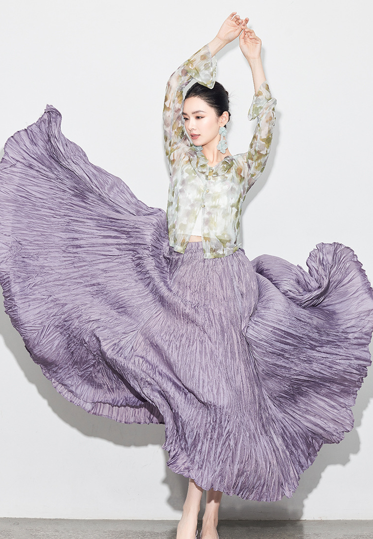 Early Autumn Midi Skirt Loose Fit With Flared Hem Textured Ruffled CA2025121511PU