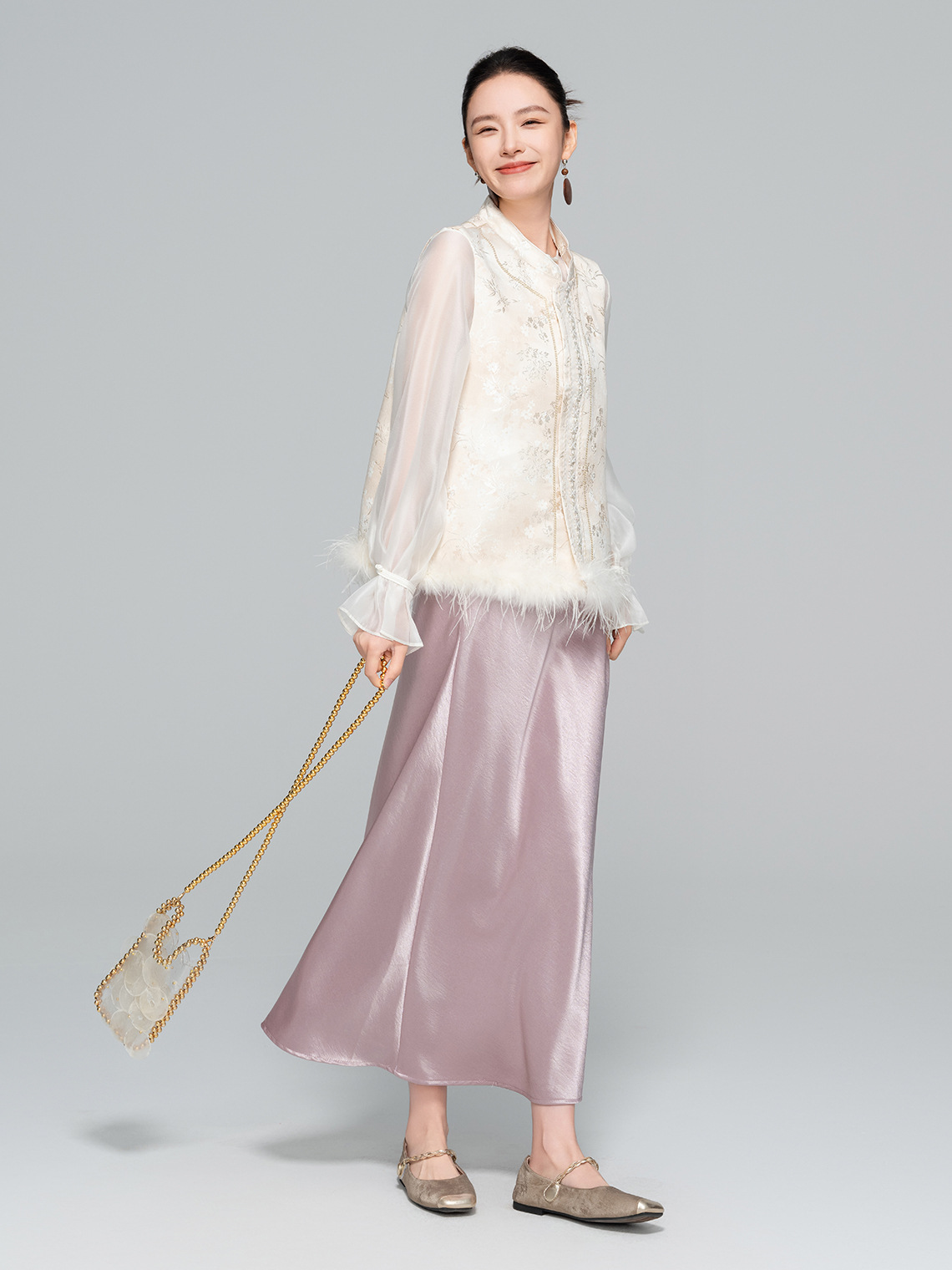 Stand Collar Jacquard Furry Vest Top CA2025121512W