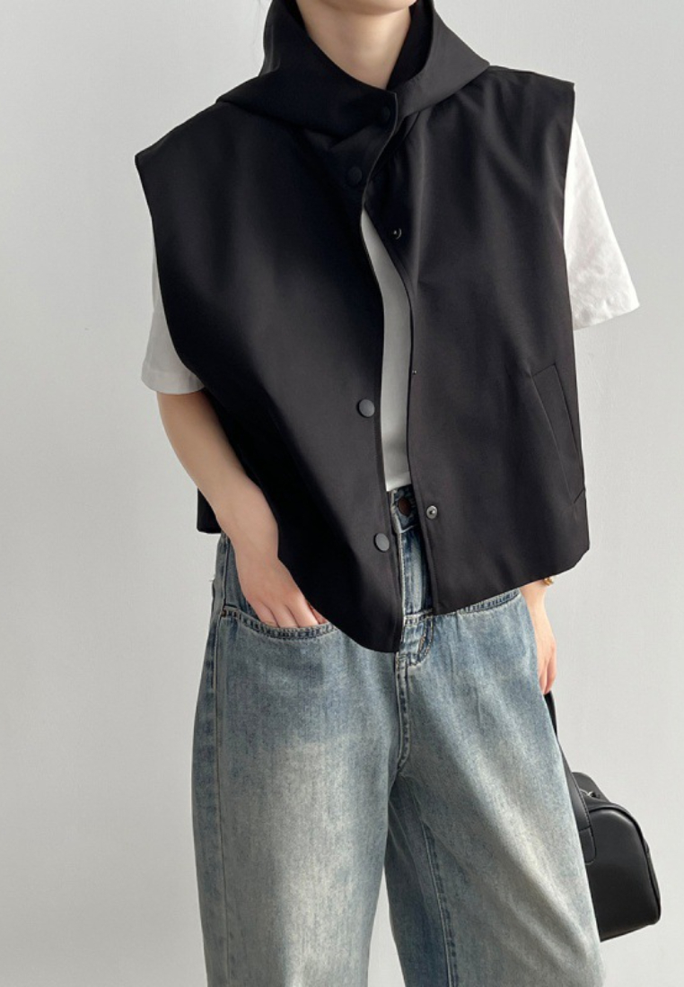 New Chic Style Women's hooded vest sleeveless cropped top K122910