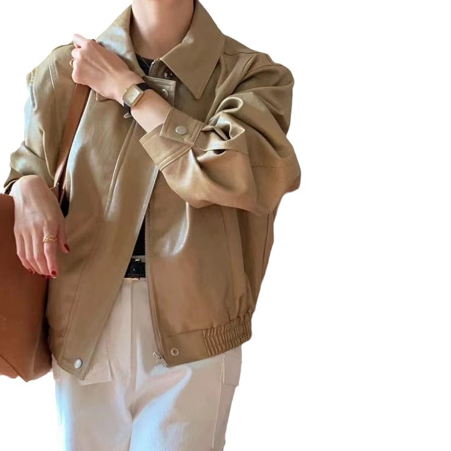 Korean New Retro Fashion Long-Sleeved PU Leather Jacket K010613