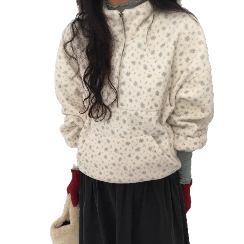 Korean trendy floral fleece sweatshirt for women K010622