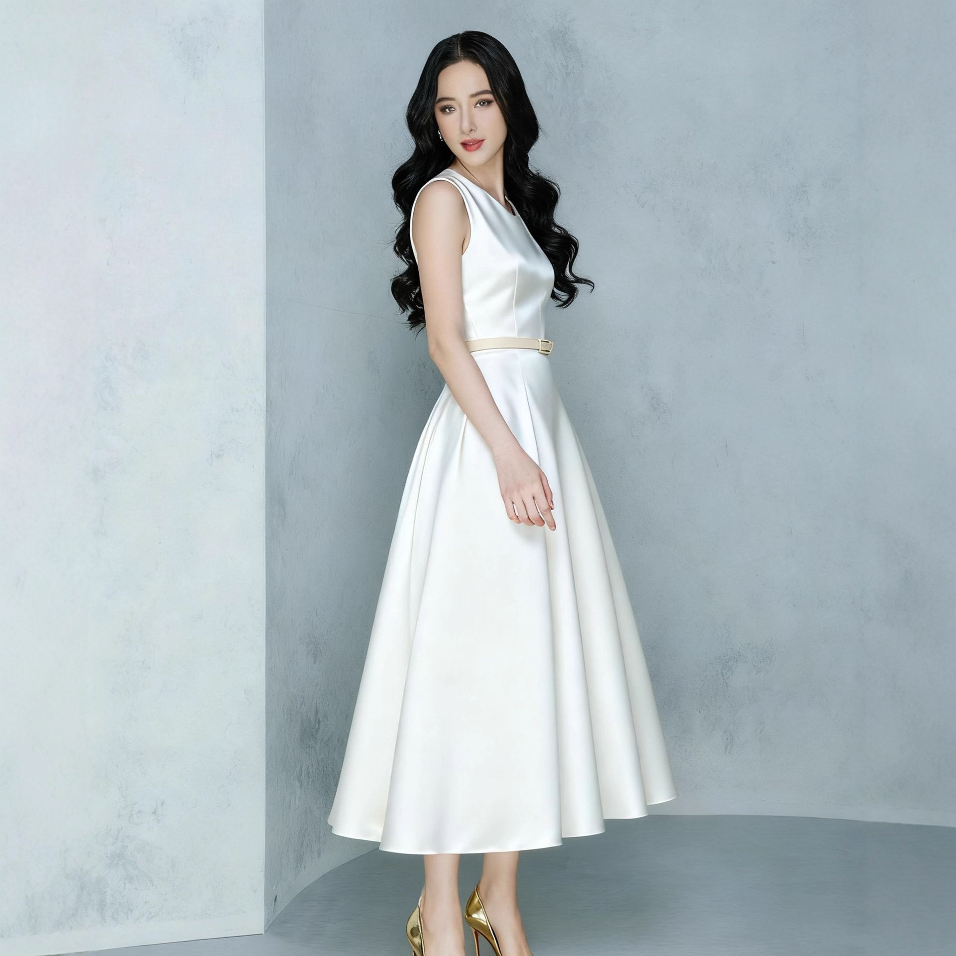 New Elegant Ribbon women midi one piece dress K25120911