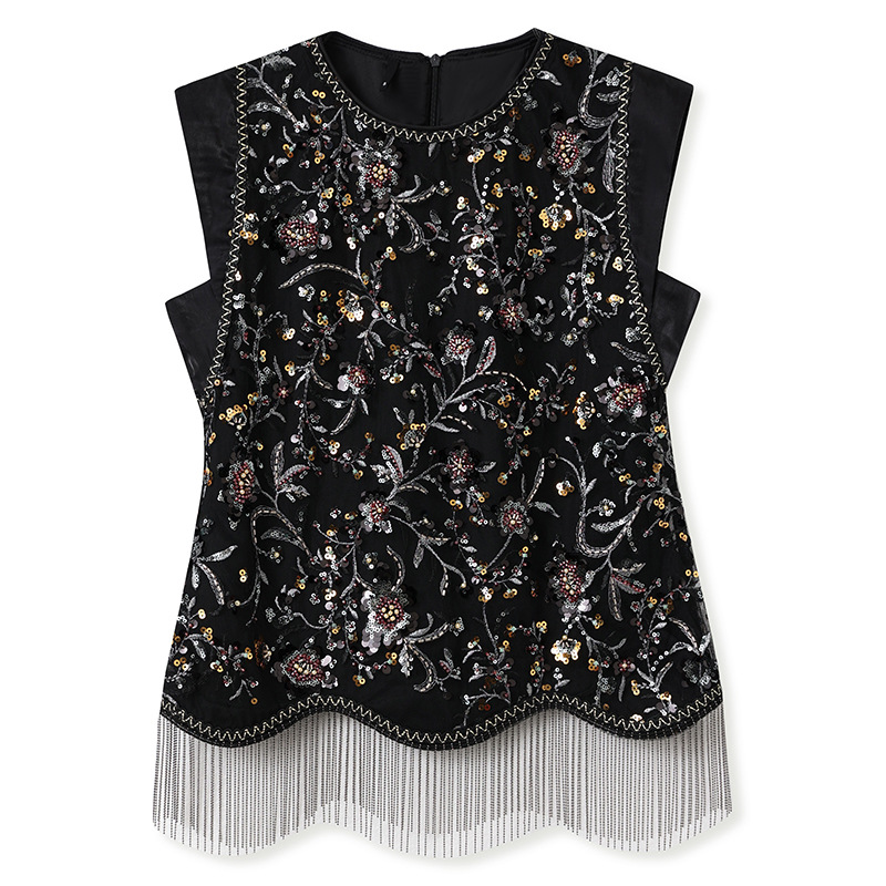 Exquisitely Sequined Tassel Embroidered Vest Set CA25121516BK