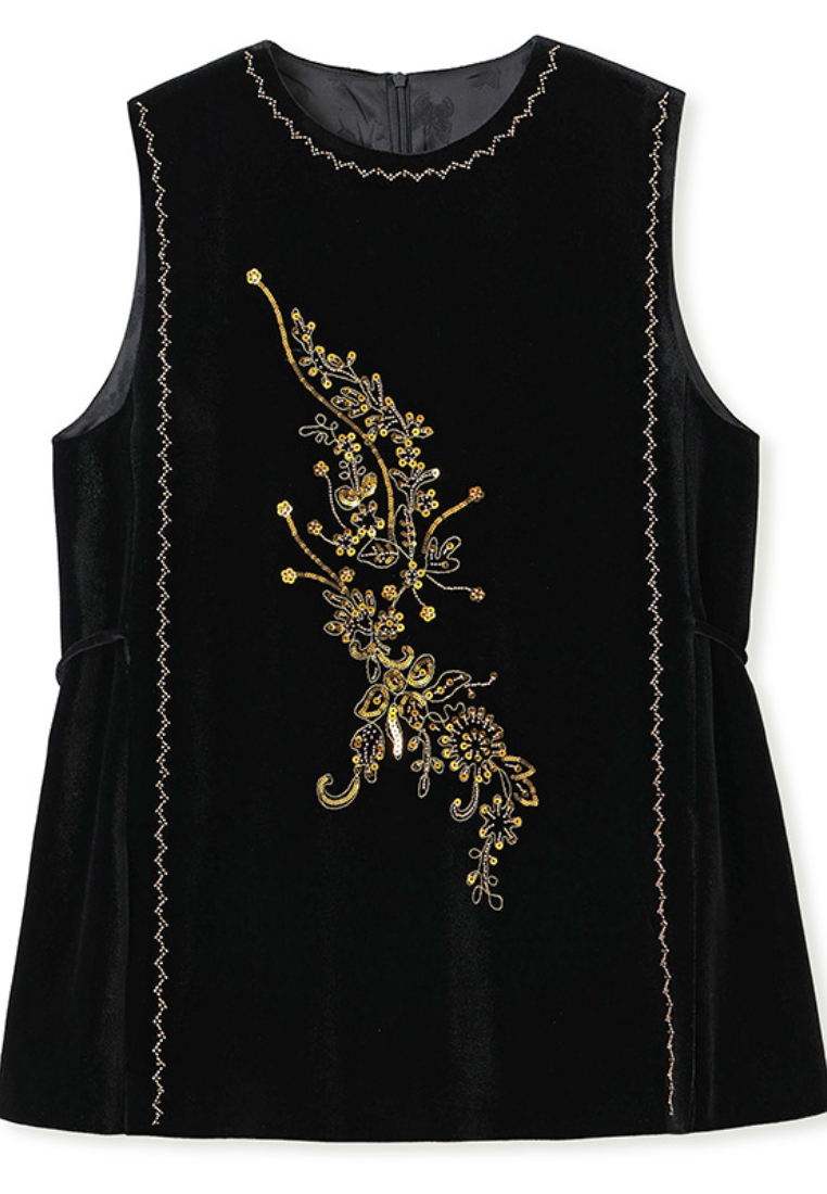High-End Bead-Embroidered Velvet Designed Vest & Midi Skirt CA20251215BK