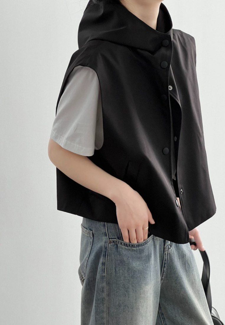 New Chic Style Women's hooded vest sleeveless cropped top K122910