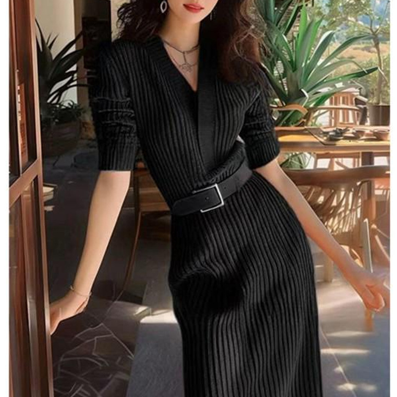 French-style New long-sleeved knit dress for women K010601