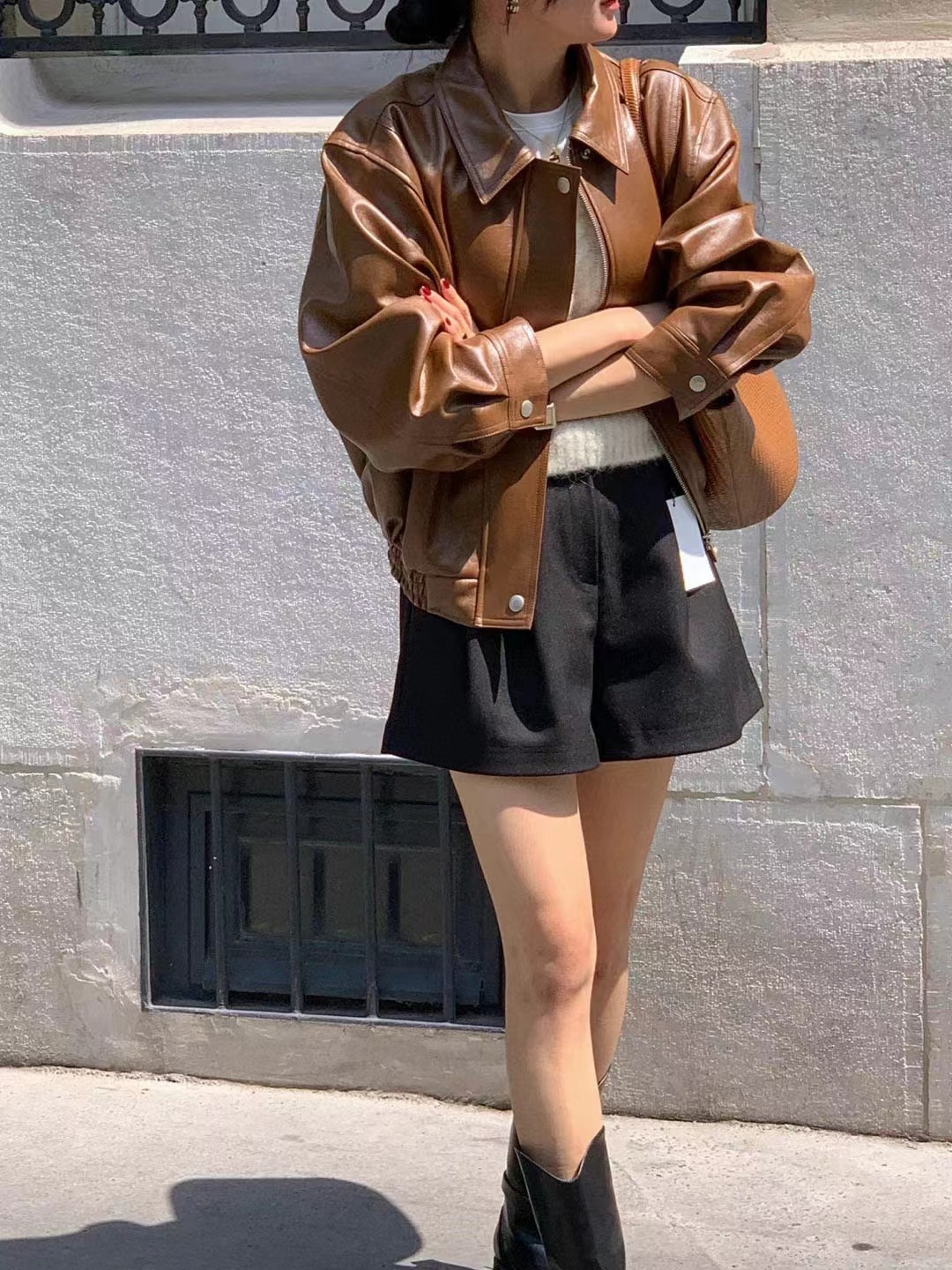 Korean New Retro Fashion Long-Sleeved PU Leather Jacket K010613