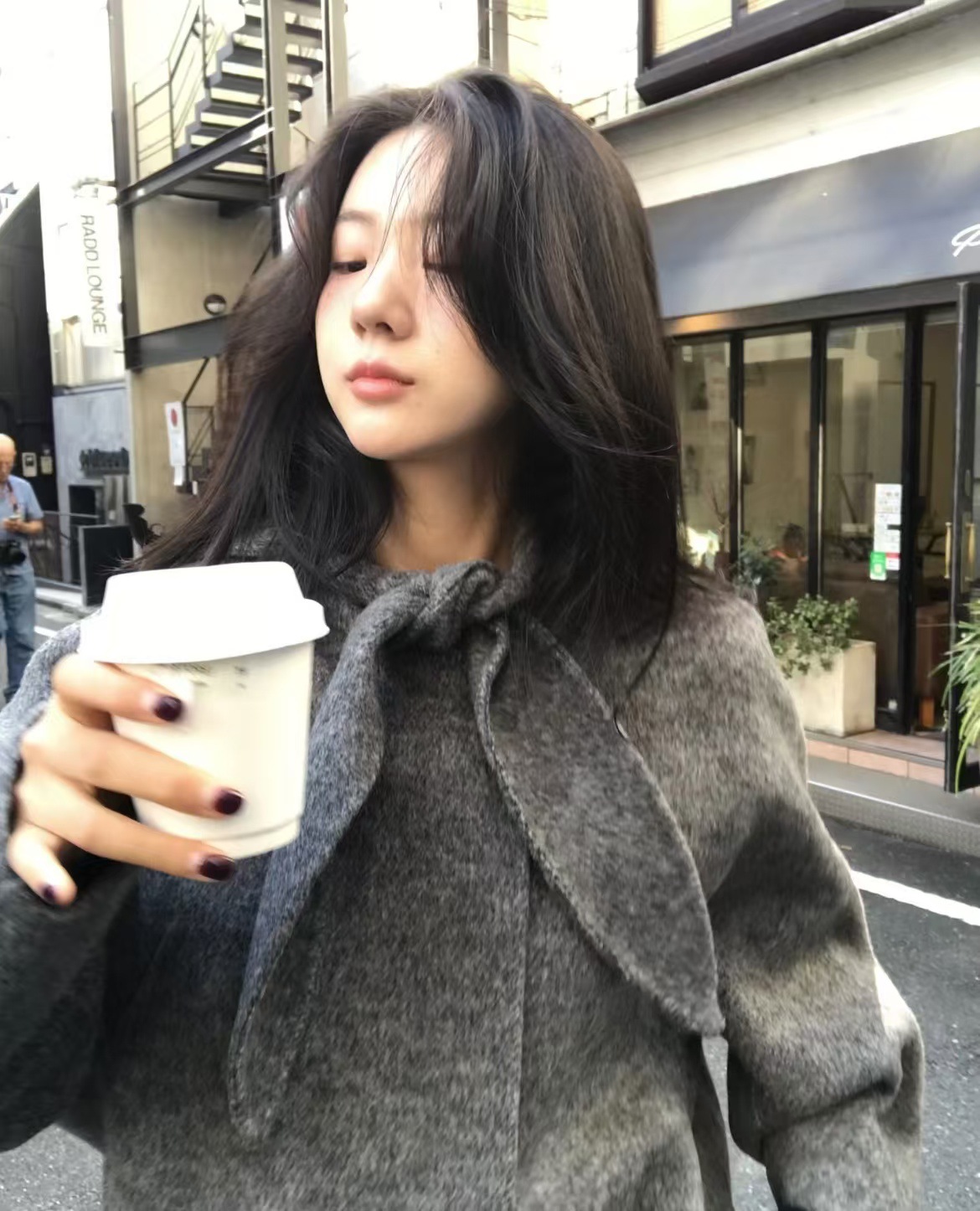 Korean-style French flai tie-neck bow Women Wool Jacket K010618