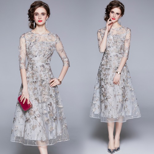 New Elegant lace floral embroidery French-style women dress K26011302