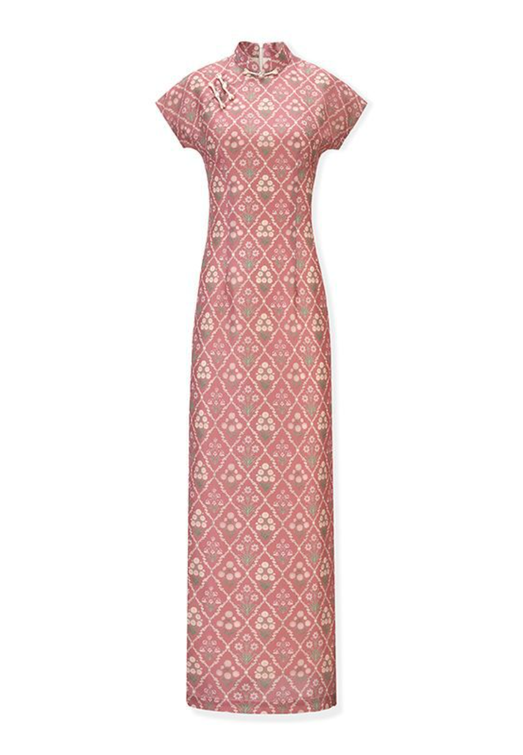 Vintage Pink Rhombus Improved Cheongsam Slim Fit Daily Dress K26012801