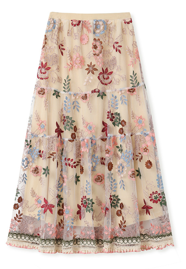 Two-Piece Set Double-Faced Wool Coat & Bead-Embroidered Patchwork Midi Skirt CA2025121518KI