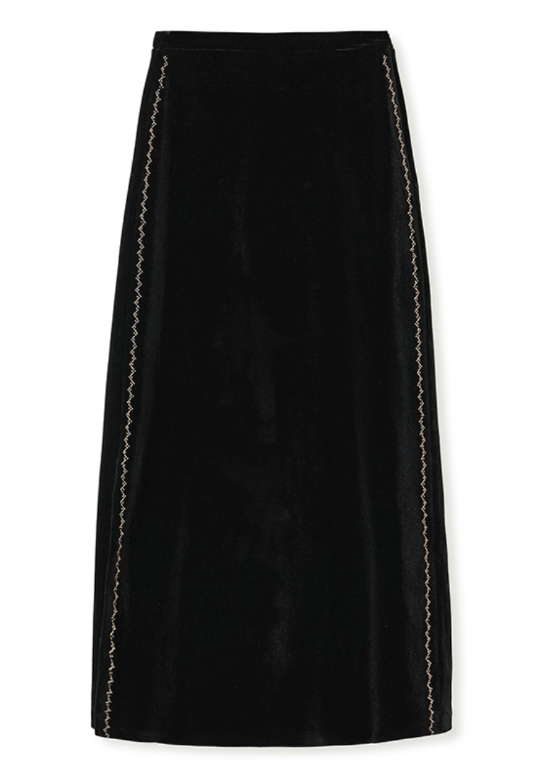 High-End Bead-Embroidered Velvet Designed Vest & Midi Skirt CA20251215BK