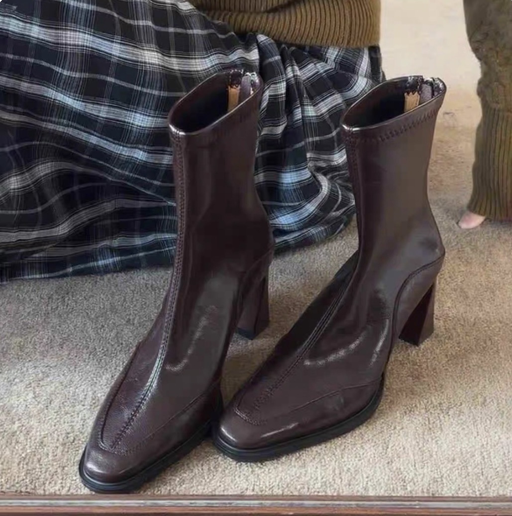 New Chic Style Leather Women Heel Short Boot K122906