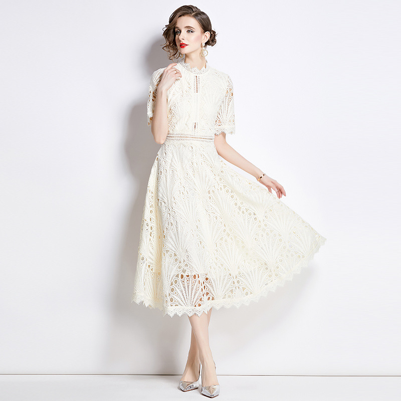 New S/S French-style lace-trimmed round neck elegant party dress K26011202