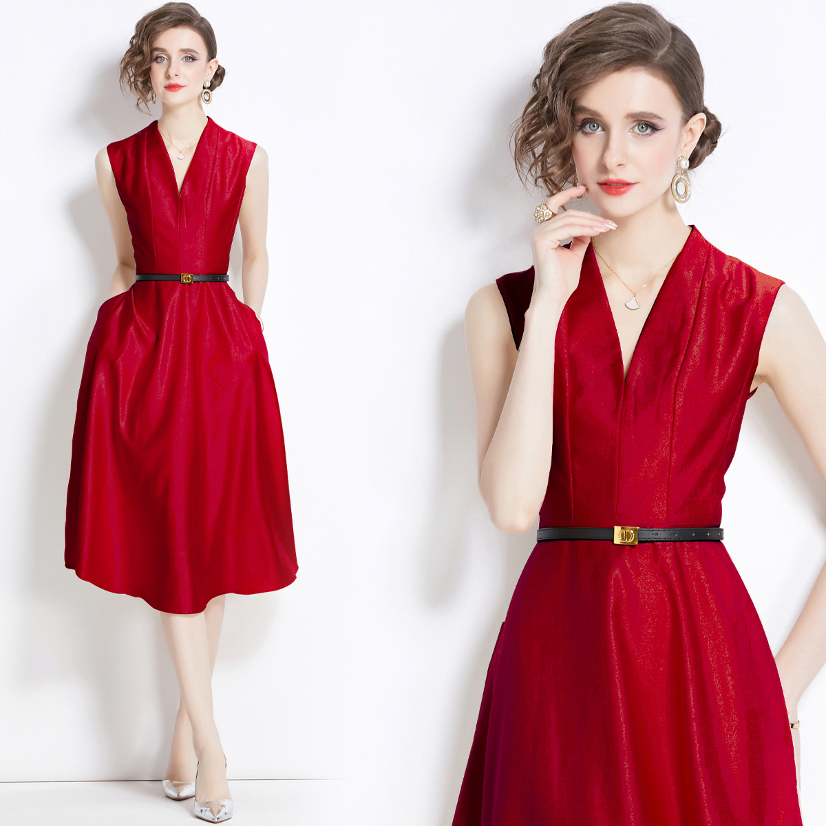New Elegant sleeveless V-neck women dress K26011306
