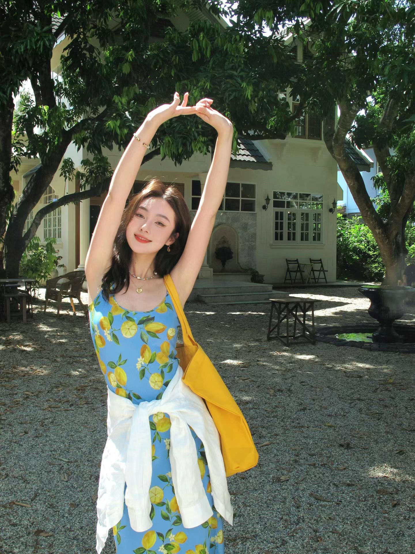 Lemon Print Spaghetti Strap Maxi Dress Summer Beach Vacation Sundress K26033102