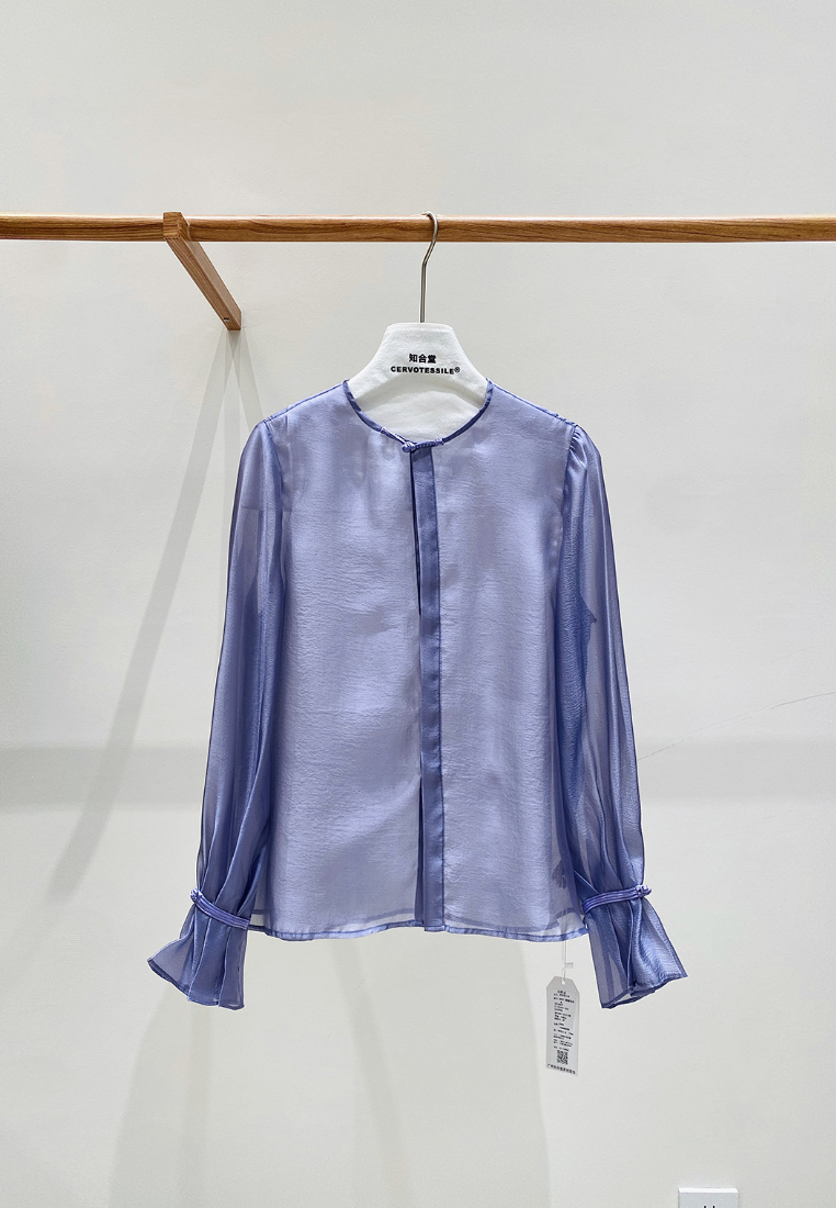 Women's Guofeng Shirt, Crew Neck & Flared Sleeve Blouse CA25121510PI