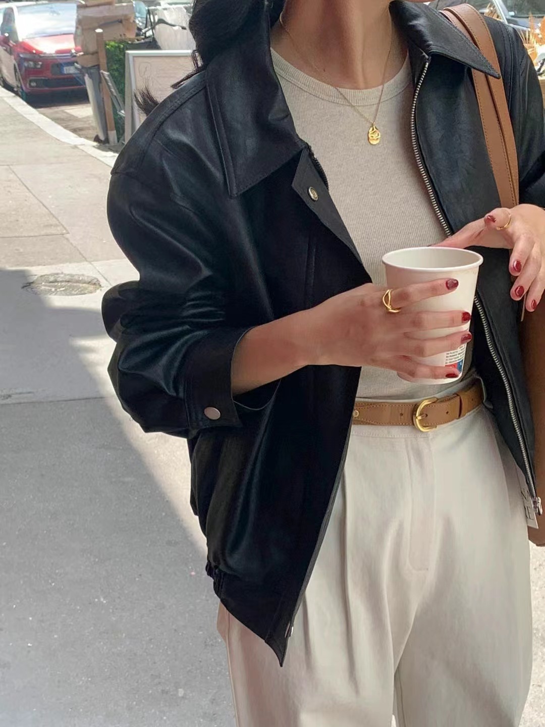 Korean New Retro Fashion Long-Sleeved PU Leather Jacket K010613