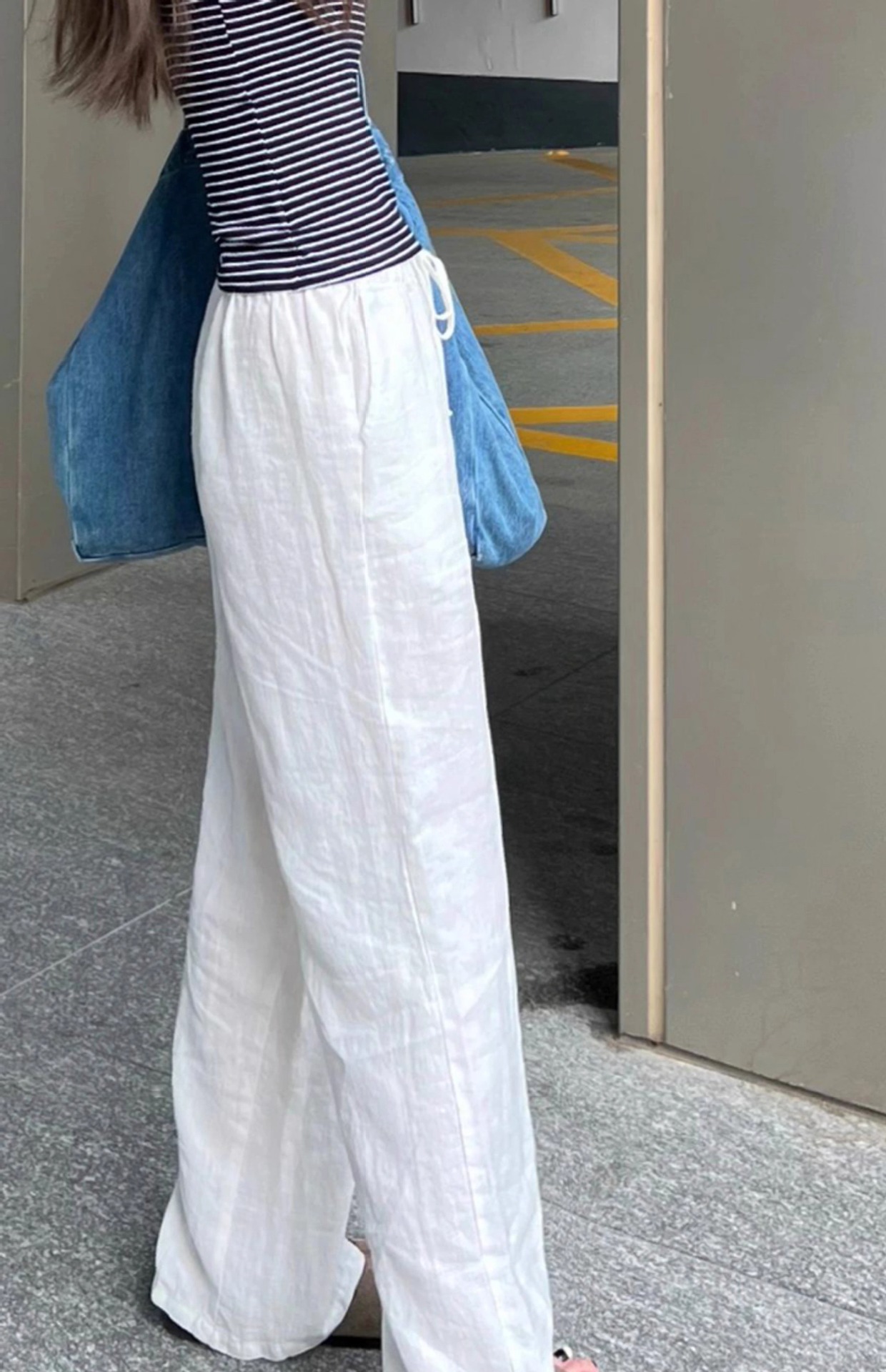 High Waist Cotton Linen Wide Leg Pants Loose Fit Casual Straight Leg Trousers K26032408