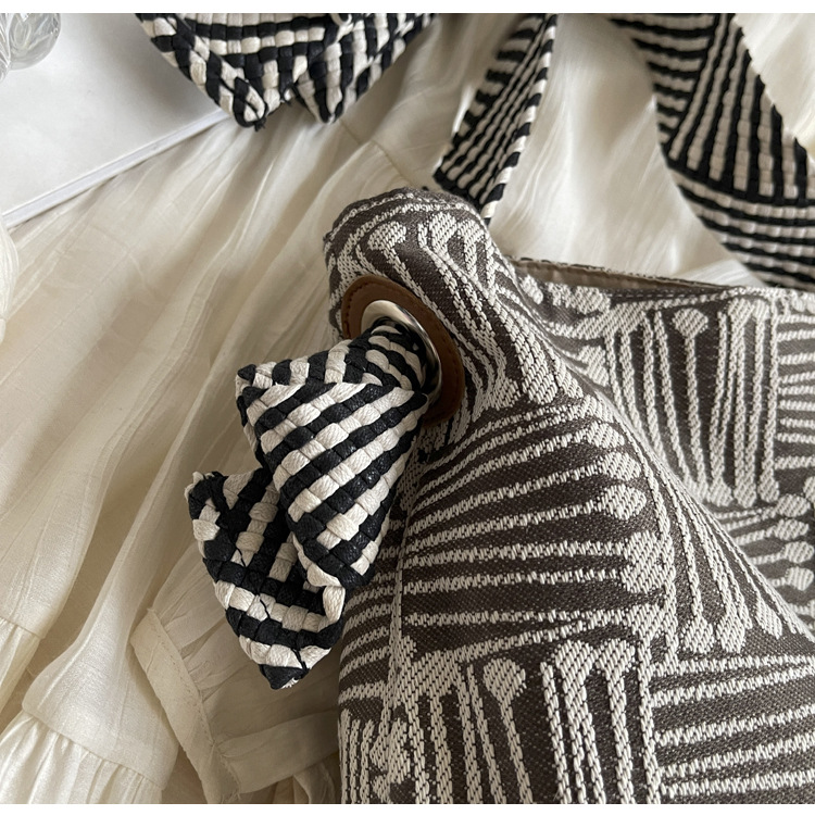 Boho Two-Tone Woven Hobo Bag Casual Daily Commute Shoulder Tote K26041404